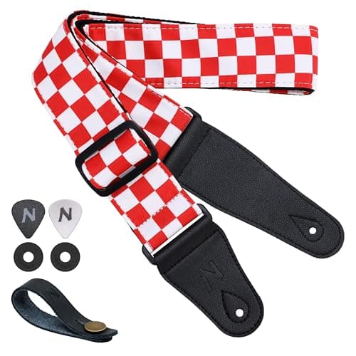 Custom Nefelibata Guitar Strap for Kids, Men & Women (Green) — Red Grid