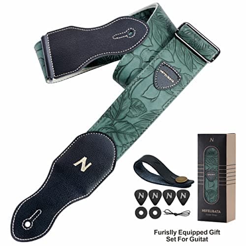 Nefelibata 2.3 Vegan Leather Guitar Strap with Pick Pocket - Vintage 60s Style (Green)