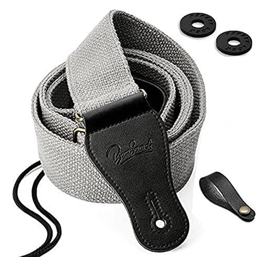 BestSounds Soft Cotton Genuine Leather Guitar Strap for All Guitars — Grey