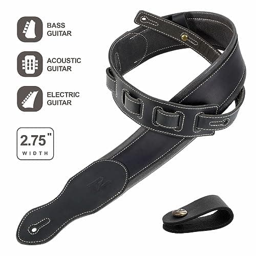 Nefelibata Double-Thick Full-Grain Leather Guitar Strap with Cable Loop (Black)