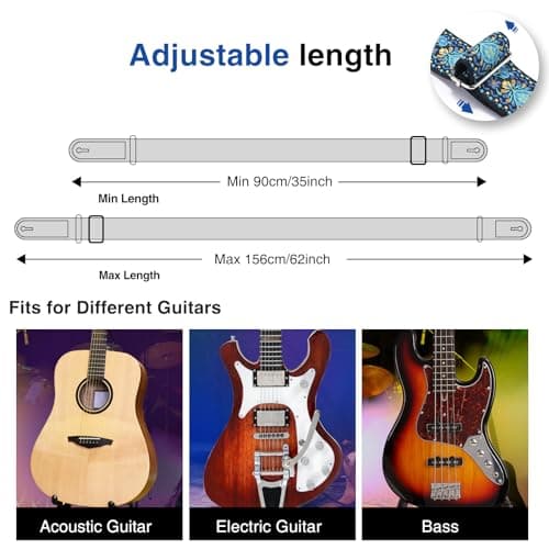 Jacquard Embroidery Bass Strap, 2" Wide Cotton with Leather Ends & Locks