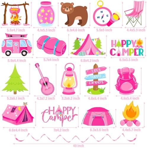 Camping Birthday Party Hanging Swirls - 20PCS Girls Camp Ceiling Streamer