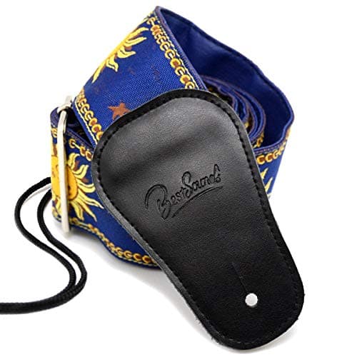 Sun Jacquard Weave Guitar Strap - Genuine Leather Ends BestSounds — Blue