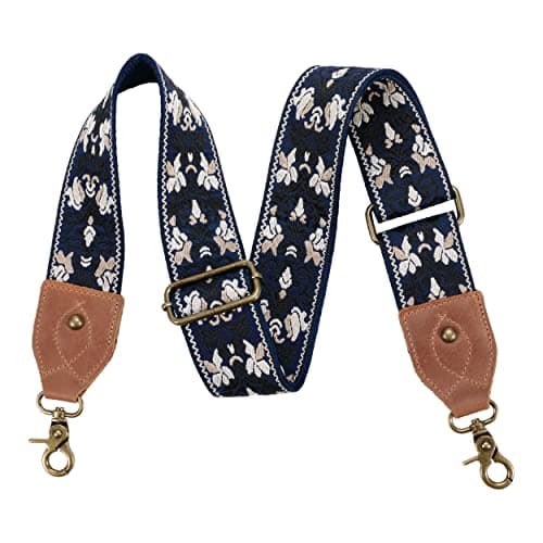 Nefelibata Purse Strap: Adjustable Leather Shoulder Replacement — L#-vintage Blue and Black Jacquard