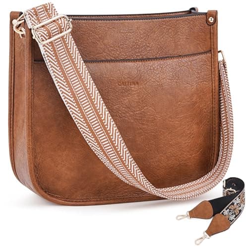 Caitina Women's Vegan Leather Adjustable Strap Crossbody Hobo Purse — A24-brown