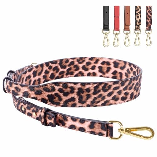 Nefelibata Glamour Purple Leather Crossbody Purse Strap with Custom Metal Buckle — Pink Leopard