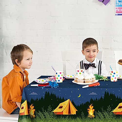 Breling 4Piece Camping Party Decorations Tablecloth Campfire Cover Picnic Supplies