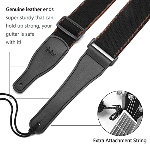 BestSounds Acoustic & Electric Guitar Strap, Soft Cotton & Leather Ends, 1 Button & 2 Locks