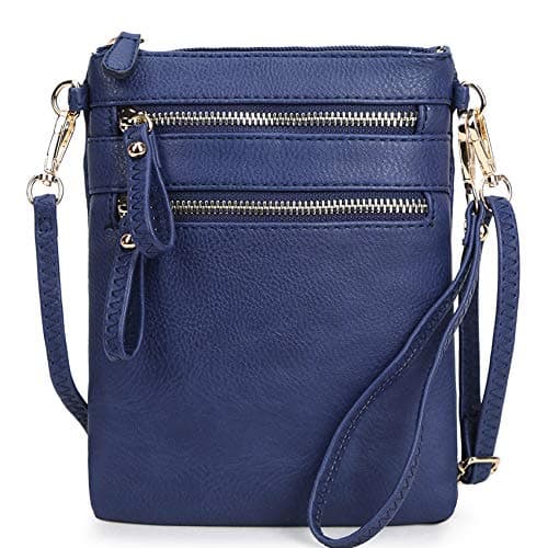 Solene Women's Small Crossbody Bag with Multi Zip Pockets — Navy