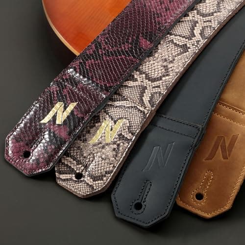 Wide Full Grain Leather Guitar Strap for Bass, Electric, and Acoustic Guitars (Yellow)