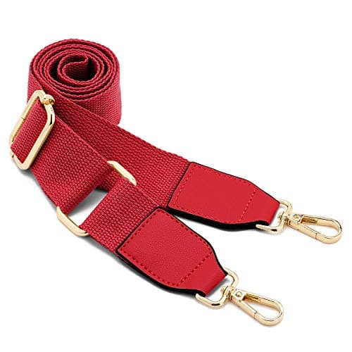 DEVPSISR Wide Shoulder Strap Replacement Adjustable Crossbody Canvas Bag — Leather Buckle-red