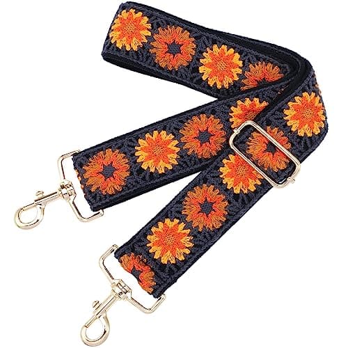 Nefelibata Adjustable 2 Purse Strap - Multi-Pattern Crossbody Replacement — Embroidered Sunflower