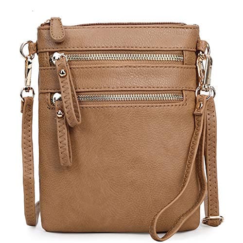 Solene Women's Small Crossbody Bag with Multi Zip Pockets — Stone