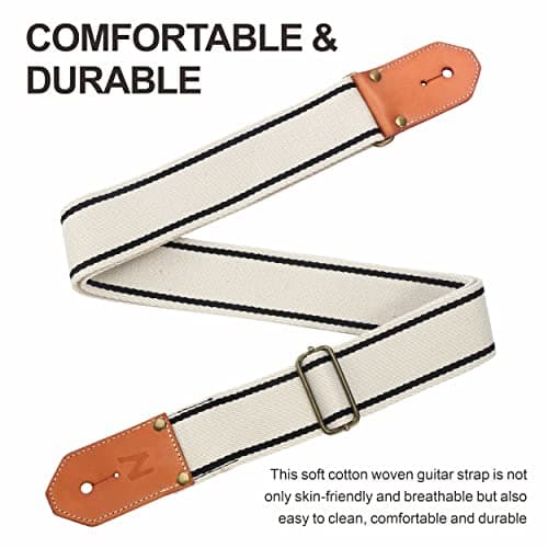 Nefelibata Cool Woven Guitar Strap - Cotton with Thickened Leather Ends (Melk Wit)