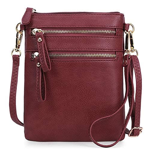 Solene Women's Small Crossbody Bag with Multi Zip Pockets — Burgundy