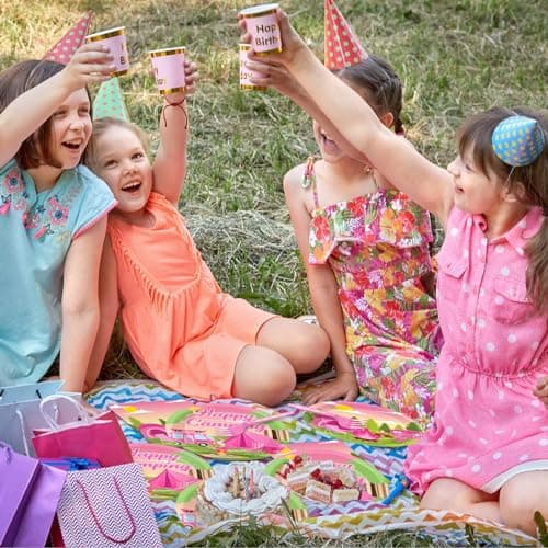 Pink Camping Party Supplies Paper Plates & Napkins - Serves 25