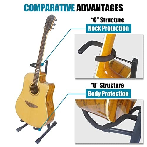 Pet and Child-Friendly Folding Guitar Stand with Adjustable Height and Neck Holder