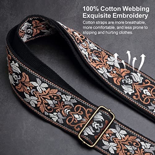 Nefelibata Guitar Strap with Crazy Horse Leather Ends for Bass, Electric & Acoustic