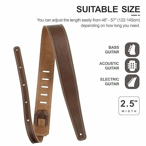 Vintage Brown Leather Guitar Strap with Foam Padding and Cable Storage Loop for Kids, Men, and Women
