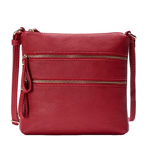 Solene Small Multi-Zip Pocket Crossbody Travel Purse — Red