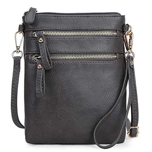 Solene Women's Small Crossbody Bag with Multi Zip Pockets — Charcoal Grey