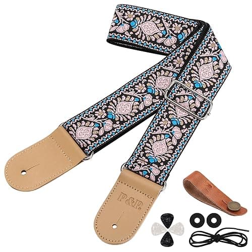 Ohlove Guitar Strap Kit - Embroidered Strap & Headstock Adapter, 2Pcs Washers, 4Pcs Picks