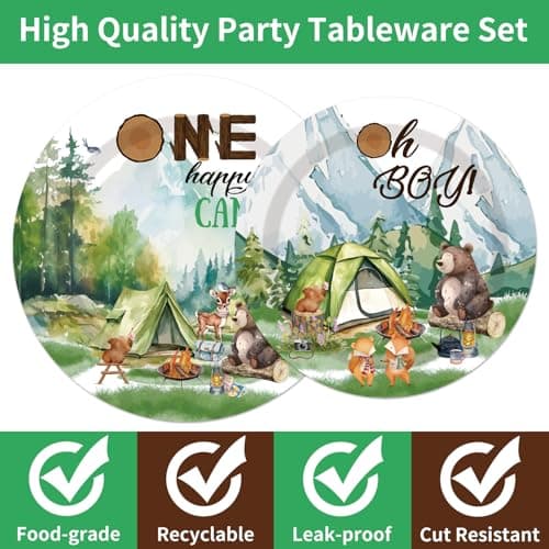 One Happy Camper 1st Birthday Decorations - 96PCS Plates & Napkins Set