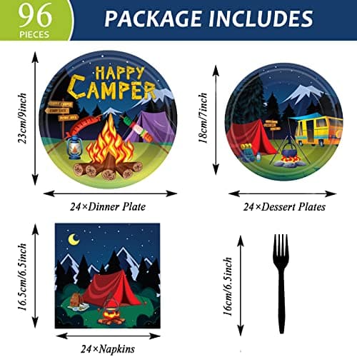 Camping Party Tableware Set for Boys - 96 Pcs