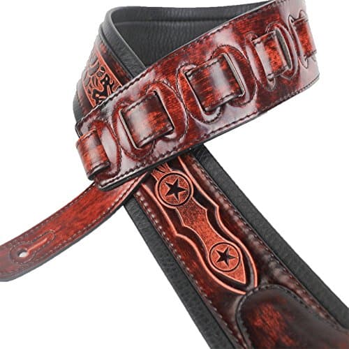 Bourbon Brown Padded Guitar Strap with Oak Leaves & Texas Star by Walker & Williams