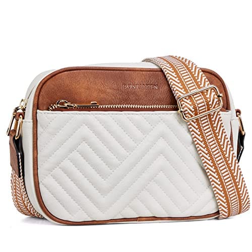 BOSTANTEN Quilted Crossbody Bags for Women — Beige With Brown
