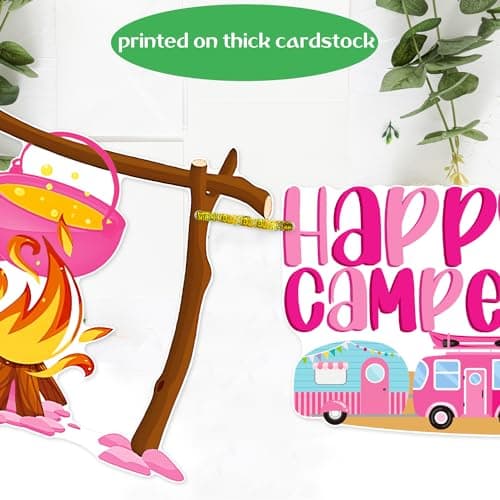 Happy Camper Girls Birthday Party Banners - 2PCS Camping Decorations