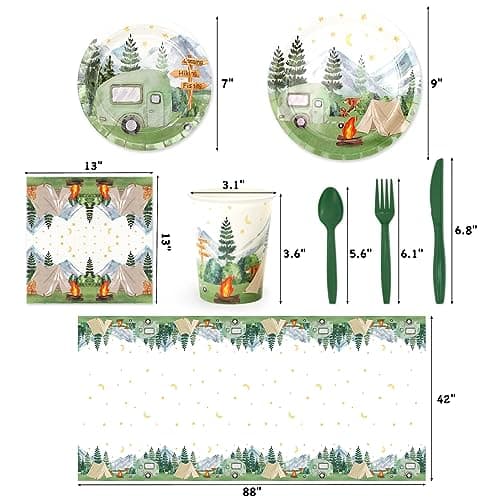 20-Person Camping Party Tableware Set for Kids Forest Adventure Theme
