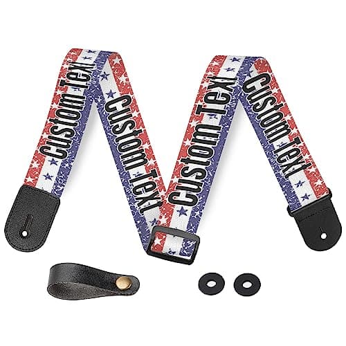 Custom Personalized American Flag Guitar Strap - Bass Electric Acoustic — White 19