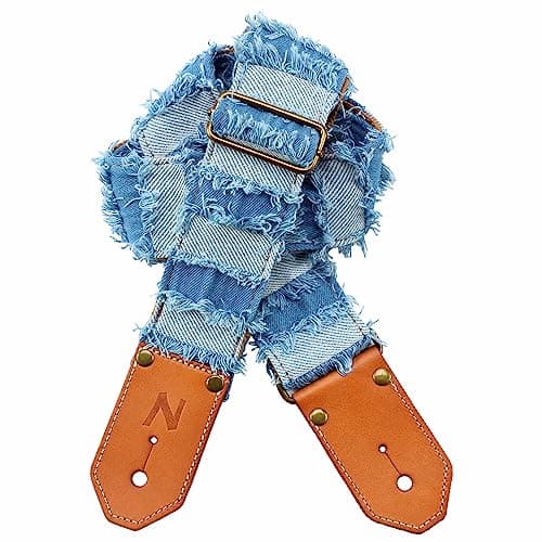 Cool Woven Guitar Strap with Leather Ends for Guitarists — Blue Tassel
