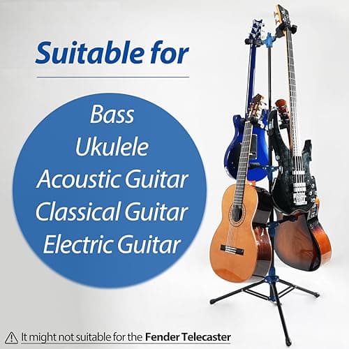 Auto-Lock Quadruple Guitar Stand with Solid Tripod for Acoustic, Electric, Classical Guitars and More