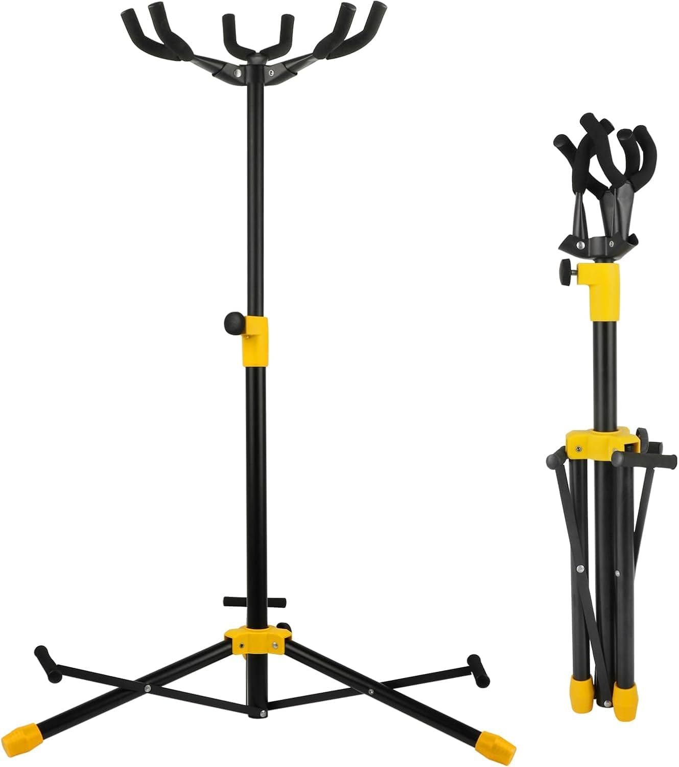 Universal Triple Adjustable Guitar Stand with Neck Holder - Holds 3 Guitars