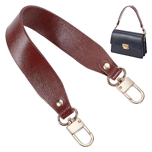 PH PandaHall Genuine Leather 1.2 Inch Wide Purse Strap with Antique Bronze Buckles, 14.5 Inch Long — Brown