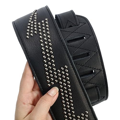 Nefelibata Full Grain Leather Guitar Strap with Lightning Silver Rivets