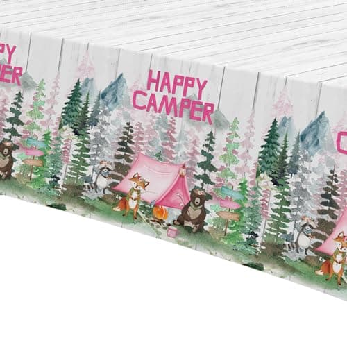 Happy Camper Girl Birthday Party Tablecloth - Camping Theme Decorations - 3 Pack