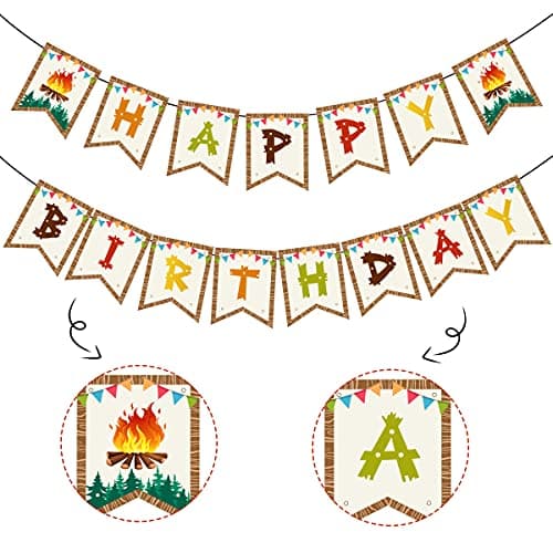 Camping Theme Happy Birthday Banner for Kids Adults