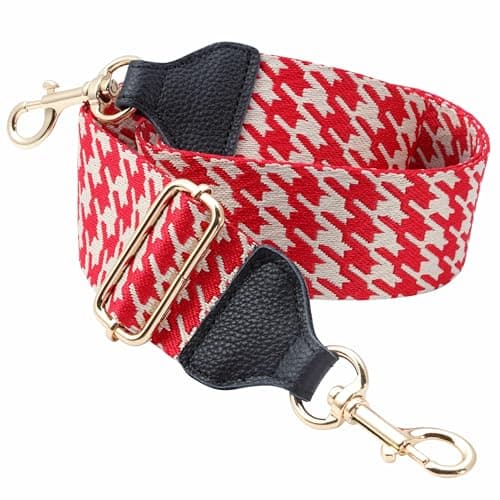 Nefelibata Purse Strap, Full Grain Cowhide Shoulder Strap — C#-houndstooth Red