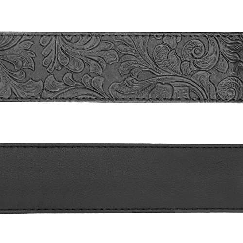 Vintage Black Leather Guitar Strap - PU Western 60's Retro, Genuine Ends, Bass Compatible