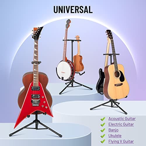 Double Neck Holder Floor Stand for Acoustic & Electric Guitars Bass Banjos