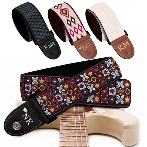 Black Silver Classic Woven Guitar Strap with Pick + Lock + Button - Add Your Text — Custom Hendrix