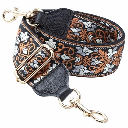 Nefelibata Purse Strap, Full Grain Cowhide Shoulder Strap — B#-embroidered Yellow Flower