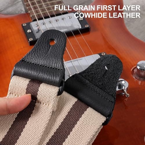 Solid Color Cotton Guitar Strap for Bass, Electric & Acoustic - Stripe Brown