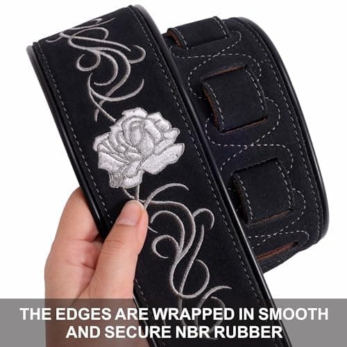 Vintage Rose Embroidered Guitar Strap for Kids and Adults