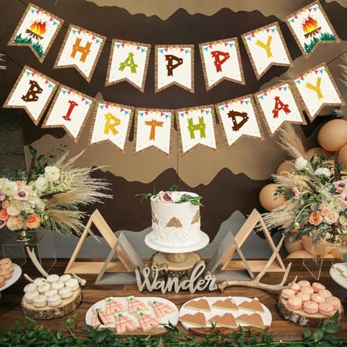 Camping Theme Happy Birthday Banner for Kids Adults