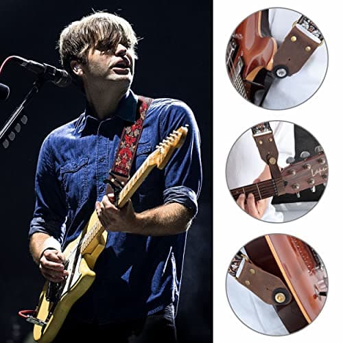 Nefelibata Retro Red Flower Jacquard Embroidery Cotton Guitar Straps for Bass, Electric & Acoustic Guitarists, Best Gifts for Kids