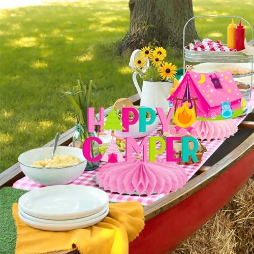 Camping Birthday Honeycomb Centerpieces for Happy Camper Parties Supplies